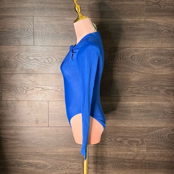 Farm Rio 🌴🦜🌺 Vivid Bright Blue Long Sleeve, High-Neck Bodysuit, Size XXS. NWT - Picture 5 of 16